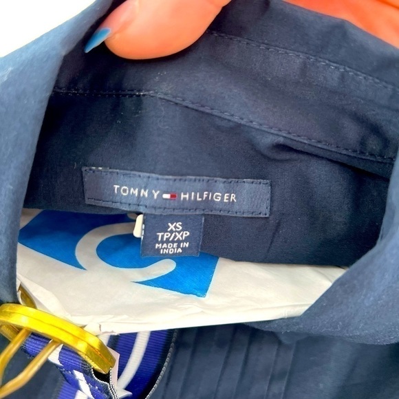 Tommy Hilfiger Women's Long Sleeve Pleat Shirt Dress Navy Blue Size XS - Picture 9 of 10